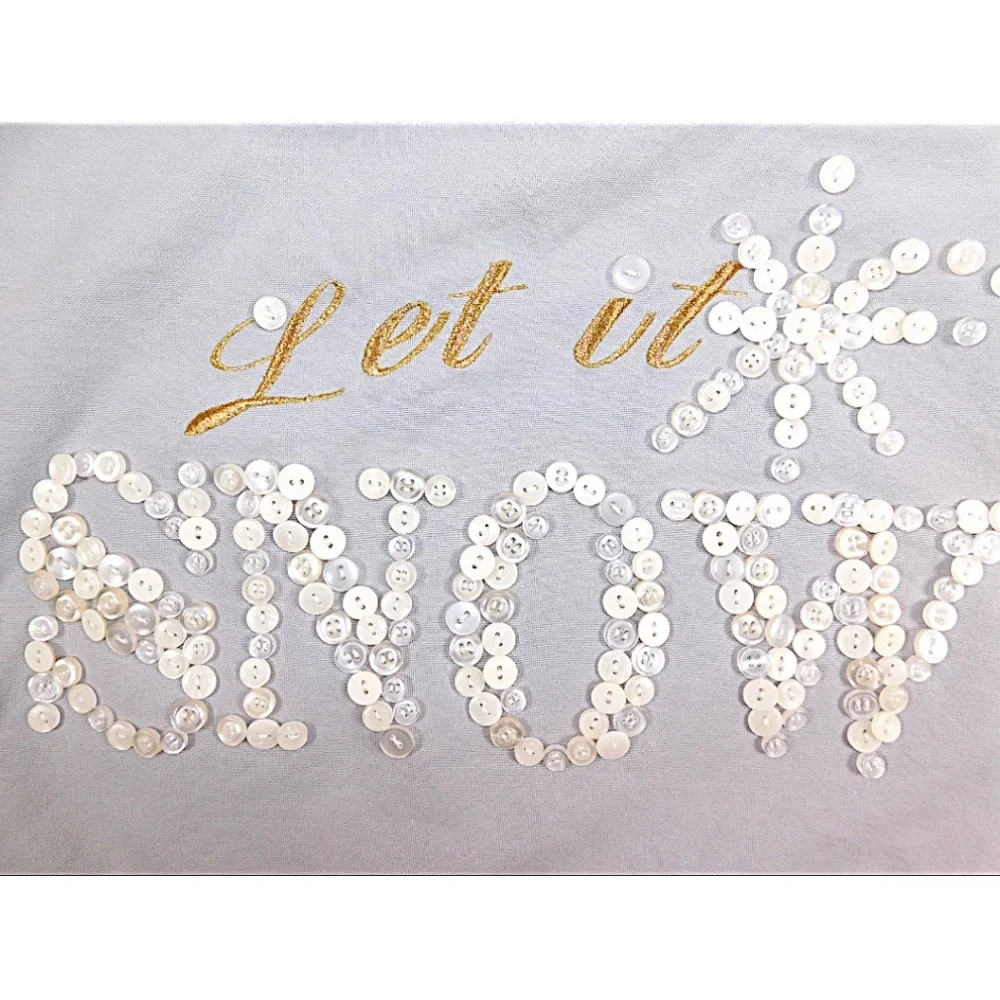 Pottery Barn‎ “Let It Snow” Button Embellished Pillow Cover – Gray, 15x12
